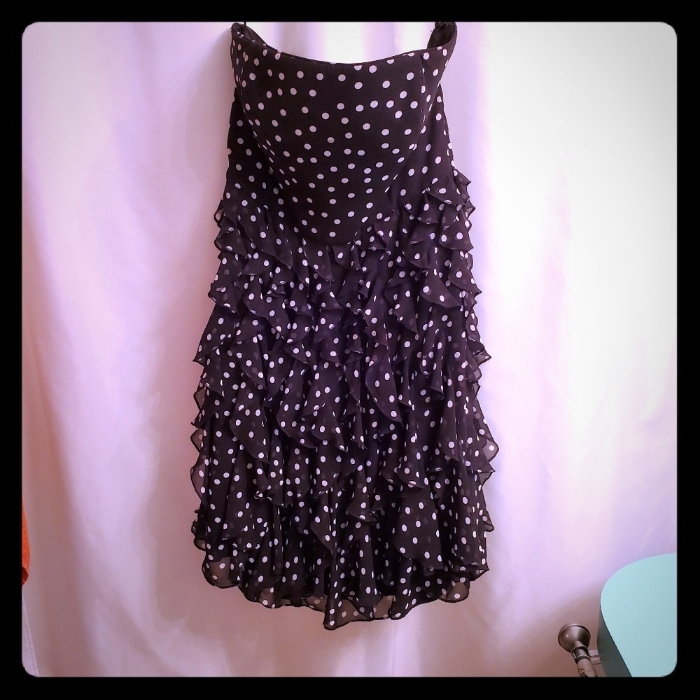 Strapless polka dot ruffle dress